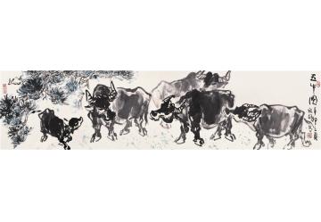 吴祖郊国画动物五牛图字画之家