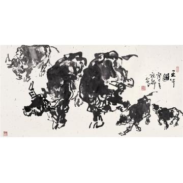 吴祖郊国画动物五牛图字画之家