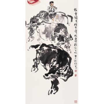 吴祖郊国画动物牧童归去横牛背字画之家