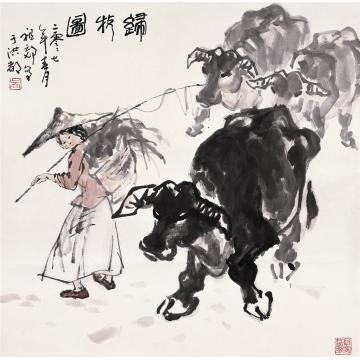 吴祖郊国画动物牧归图字画之家