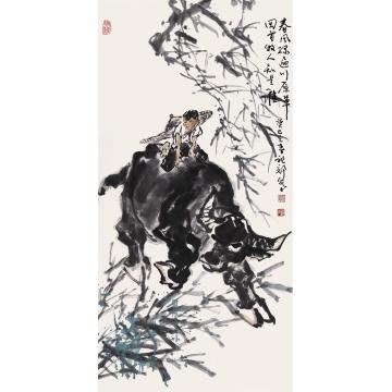 吴祖郊国画动物春风绿遍川原草字画之家
