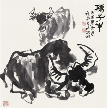吴祖郊国画动物孺子牛字画之家