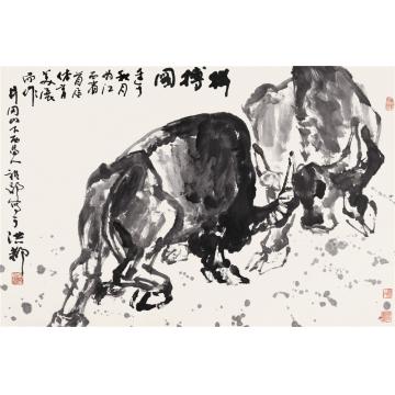 吴祖郊国画动物拼搏图字画之家