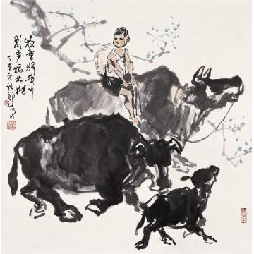 吴祖郊国画动物牧童骑黄牛字画之家