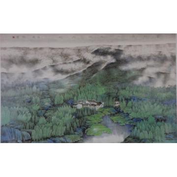 殷实国画山水云绕青山 水流大地字画之家