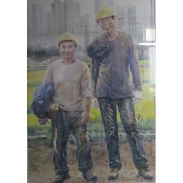 殷实国画人物工地归来字画之家