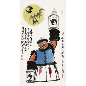 仇立权国画人物和珅遛鸟儿字画之家
