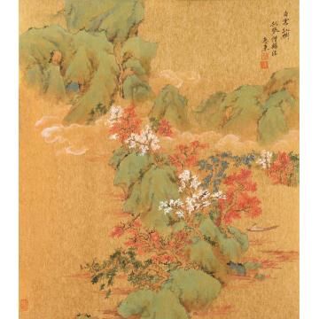 杨惠东国画山水白云红树字画之家