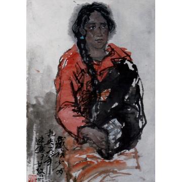 周刚国画人物藏族少女 (日本秋田电视台藏) Jeune fille tibétaine 1981 Encre s字画之家