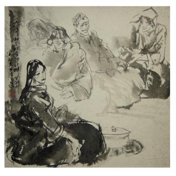 周刚国画人物26 西藏风情 (私人藏 ) Le vent du Tibet XV 1981-1982 Encre字画之家