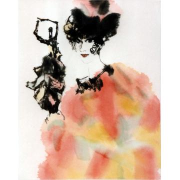 周刚国画人物1 日本女人 Femme japonaise 1988 Encre sur papier 33X25字画之家