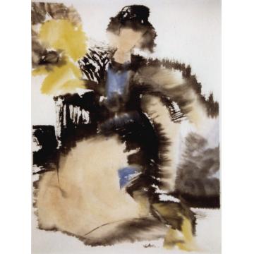 周刚国画人物2 歌舞伎 (私人藏 )  Kabuki 1988 Encre sur papier 47 X 34字画之家