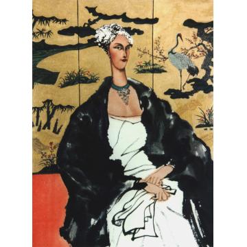 周刚国画人物7 金屏风前的妇人 (私人藏 ) Femme et paravent 1996  47 X 35CM字画之家