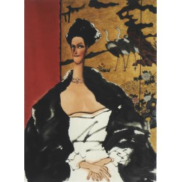周刚国画人物屏风前的妇人字画之家