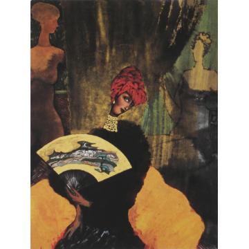 周刚国画人物拿扇子的女人字画之家