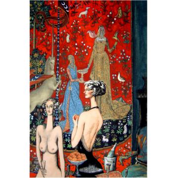 周刚国画人物贵妇人和独角兽 味觉字画之家