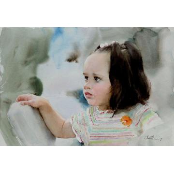 关维兴水彩人物美国宝贝儿字画之家