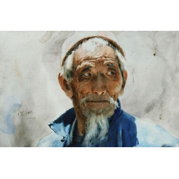 关维兴水彩人物耄耋老人字画之家