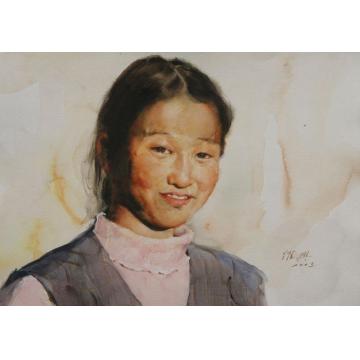 关维兴国画人物夕阳下的少女字画之家