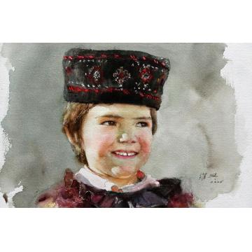关维兴水彩人物Tajik Girl with Flowe字画之家