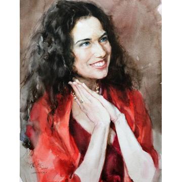关维兴国画人物Girl in Red Dress字画之家
