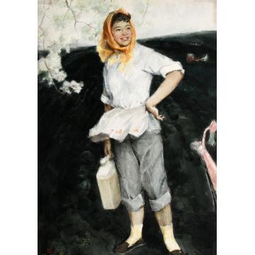 关维兴国画人物Woman Tractor Driver字画之家