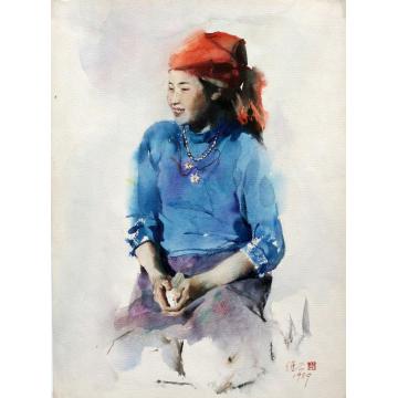 关维兴国画人物Young Uyger Girl with字画之家