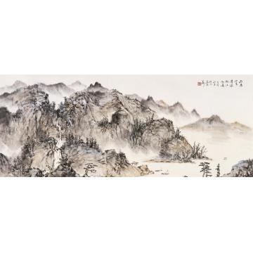 羊草国画山水雨后山色清 风微江帆远字画之家