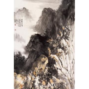羊草国画山水丹霞夹明月字画之家