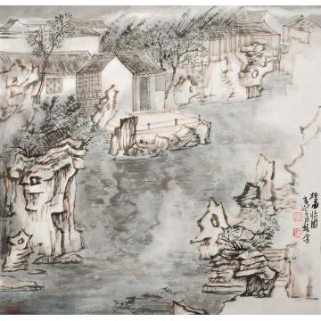 肖培金国画山水多少楼台烟雨中字画之家