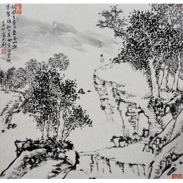文蔚国画山水举头红日近 回首白云低字画之家