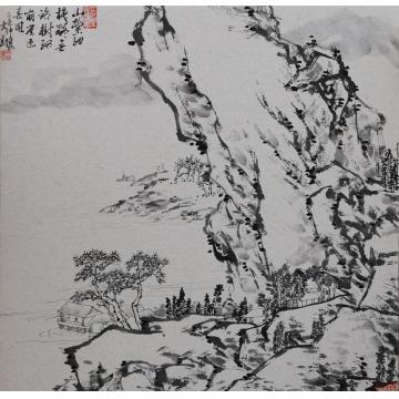 文蔚国画山水树络崩崖迎春风字画之家