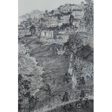 宋杰国画山水海滨城市字画之家