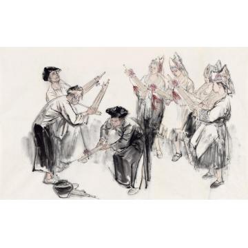 赵晨国画人物芦笙舞字画之家
