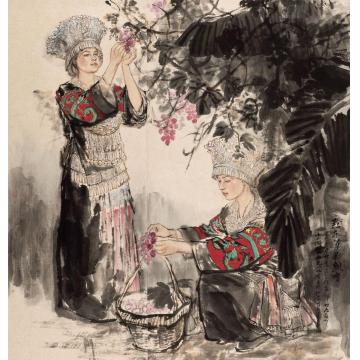 赵晨国画人物黔东八月果飘香字画之家