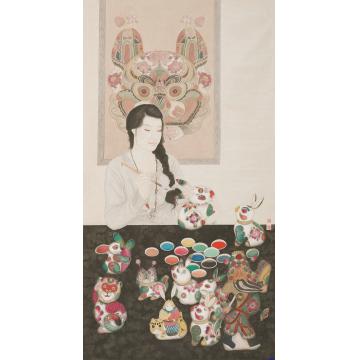 罗灿国画人物流光溢彩伴年华字画之家