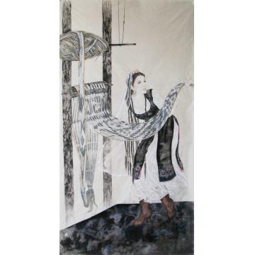 罗灿国画人物和田绸字画之家