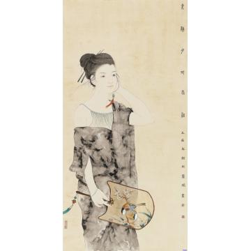 罗灿国画人物夜静月明风细字画之家