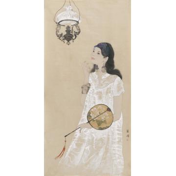 罗灿国画人物灯影遥红字画之家