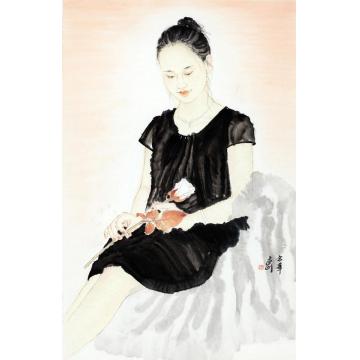 孟刚国画人物白玫瑰字画之家