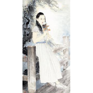 孟刚国画人物待月字画之家