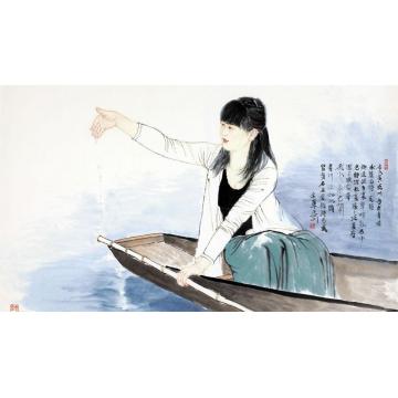 孟刚国画人物青溪之一字画之家