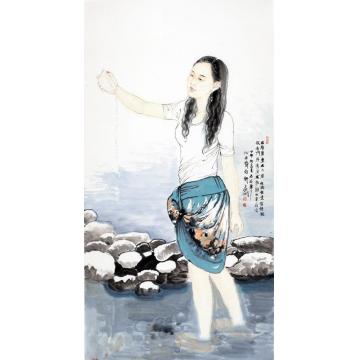孟刚国画人物青溪之三字画之家