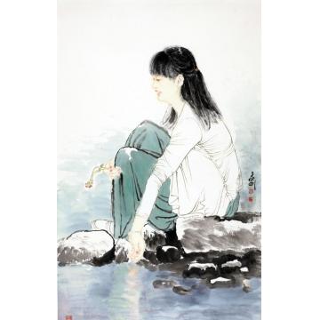 孟刚国画人物青溪之四字画之家