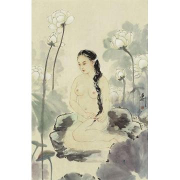 孟刚国画人物净土之白莲花字画之家