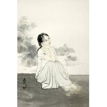 孟刚国画人物在水一方（二）字画之家