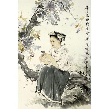 孟刚国画人物翠蔓点残雪，清香度微风字画之家