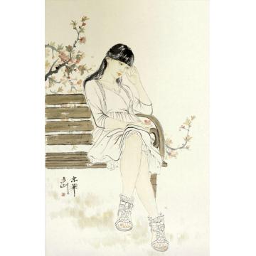 孟刚国画人物桃红又是一年春字画之家