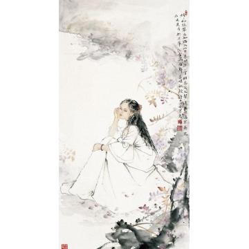 孟刚国画人物微风轻吹紫藤花（二）字画之家