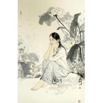 孟刚国画人物看取莲花净，方知不染心字画之家